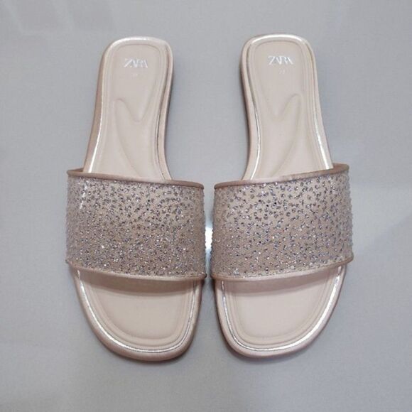 Zara Shoes - (S1) Zara Rhinestone Flat Sandals Size 10